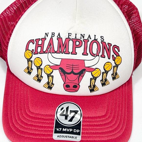 Chicago Bulls NBA Championships 6X '47 MVP Cap Hat Mesh Red White - Picture 2 of 4